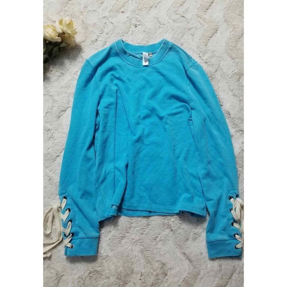 Alternative‎ Electric Blue Cotton Lace Cuff Accent Crew Neck Sweater Size M
